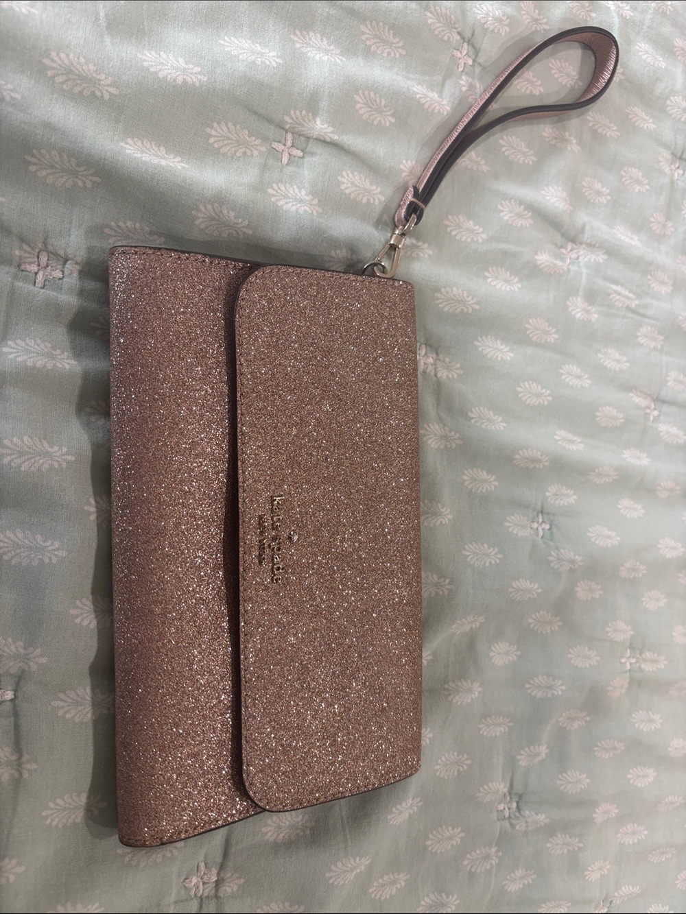 kate spade Rose Gold Glitter Wristlet Clutch
